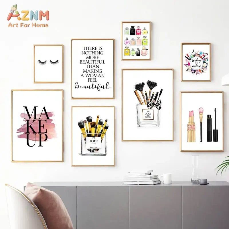Beauty Of Makeup Quotes - Настенный холст AZNM: Розовый модный постер
