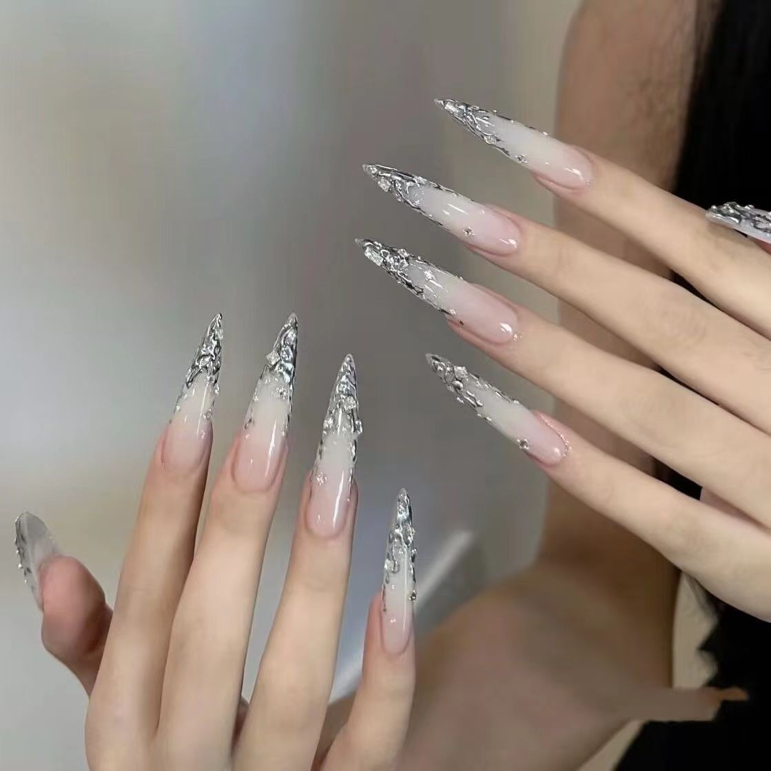Nail Extension Tips - Yk2 Белый градиент позолота и бриллианты
