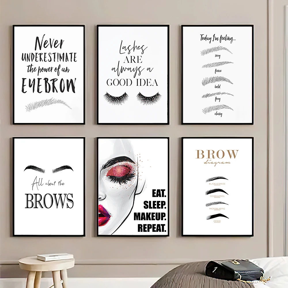 Beauty Of Makeup Quotes - Модный макияж Холст Картина Печать бровей